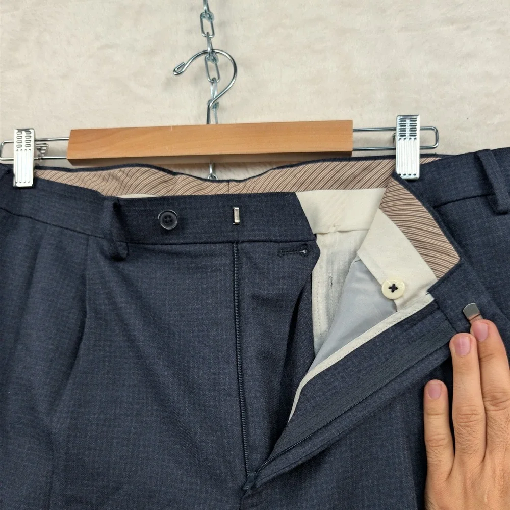 VTG Lauren Ralph Lauren Dress Pants Men's 37x34 Navy Wool Pleated Cuffed Y2K